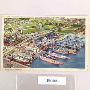 Sun Ship Building Company Plant River Front Chester PA 1930s Linen Postcard 1941